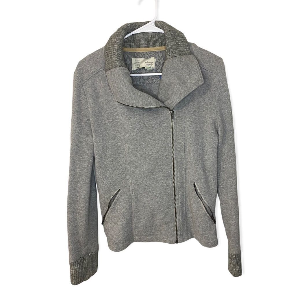 anthropologie saturday sunday zipup moto coat Cotton Wool Blend Knit Collar Gray